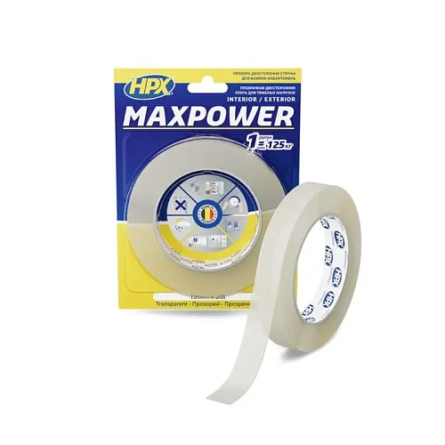 Двухсторонняя лента (скотч) HPX Maxpower для больших нагрузок, 19мм х 5м, прозрачная (HT1905)  - shlifarb.com.ua  Двухсторонняя лента (скотч) HPX Maxpower для больших нагрузок, 19мм х 5м, прозрачная (HT1905)