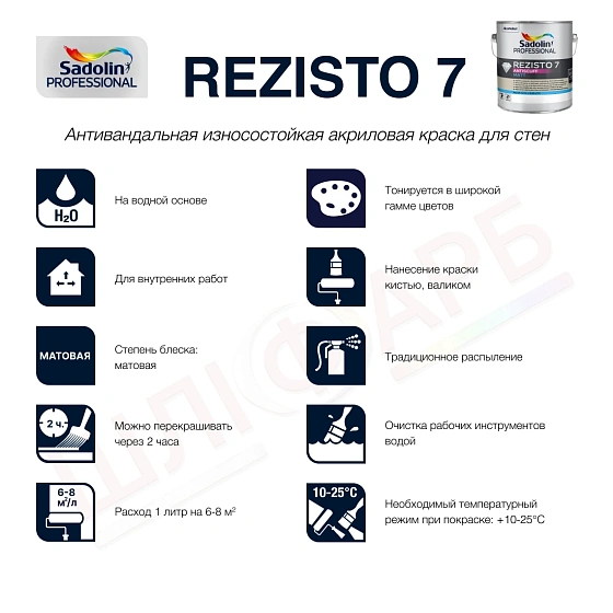 Маркировка Акриловая краска Sadolin Professional Rezisto 7 Antiscuff для стен, износостойкая, бесцветная, BC, 9.3 л