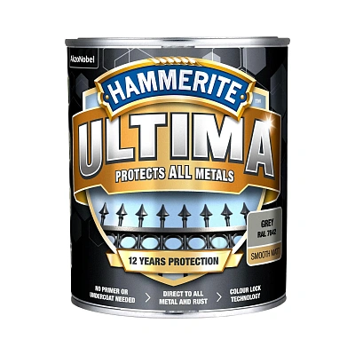 Защитная краска 3 в 1 по металлу на водной основе Hammerite Ultima Matt, матовая, серая RAL 7042, 0.7 л (5774723) 2