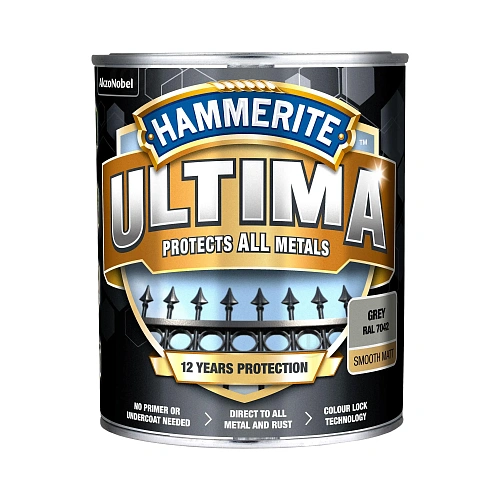 Защитная краска 3 в 1 по металлу на водной основе Hammerite Ultima Matt, матовая, серая RAL 7042, 0.7 л (5774723) - shlifarb.com.ua 2 Защитная краска 3 в 1 по металлу на водной основе Hammerite Ultima Matt, матовая, серая RAL 7042, 0.7 л (5774723) 2