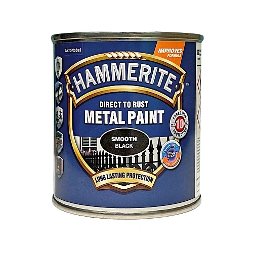 Гладкая краска 3 в 1 по металлу Hammerite Metal Paint Smooth защитная, черная RAL 9005, 0.25 л 2