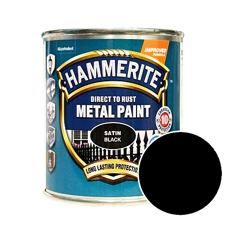 Фарба 3 в 1 по металу Hammerite Metal Paint Satin захисна, чорна, 0.25 л 