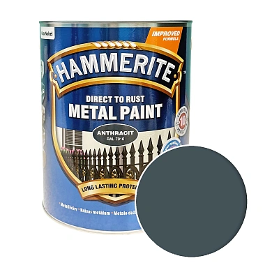 Гладка фарба 3 в 1 по металу Hammerite Metal Paint Smooth захисна, антрацит RAL 7016, 5 л