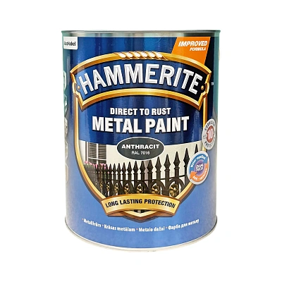 Гладка фарба 3 в 1 по металу Hammerite Metal Paint Smooth захисна, антрацит RAL 7016, 5 л 2