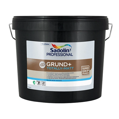 Грунтовочная краска на водной основе Sadolin Grund+ для стен и потолка, белая, BW, 10 л  - shlifarb.com.ua  Грунтовочная краска на водной основе Sadolin Grund+ для стен и потолка, белая, BW, 10 л