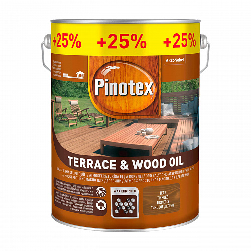 Масло для обработки дерева Pinotex Terrace & Wood Oil атмосферостойкое, тик, 4+1 л в подарок! 2