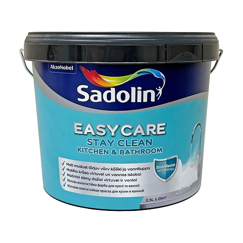 Акриловая краска Sadolin EasyCare Kitchen&Bathroom для стен и потолка влагостойкая, белая, BW, 2.5 л 