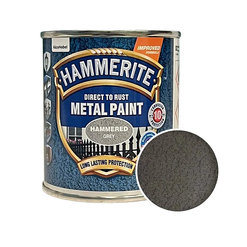 Краска молотковая 3 в 1 по металлу Hammerite Metal Paint Hammered защитная, серая, 0.25 л 