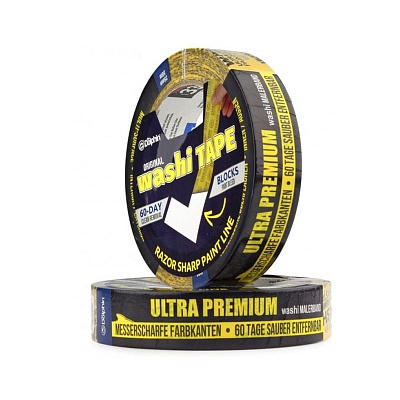 Професійна малярна стрічка (скотч) Blue Dolphin WASHI-XF7, Ultra Premium, 25мм х 50м, жовта (0300-01-01) 3