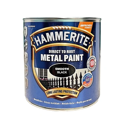 Гладка фарба 3 в 1 по металу Hammerite Metal Paint Smooth захисна, чорна RAL 9005, 2.5 л 2