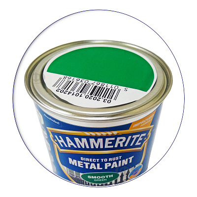 Гладкая краска 3 в 1 по металлу Hammerite Metal Paint Smooth защитная, зеленая RAL 6032, 0.25 л  - shlifarb.com.ua 2 Гладкая краска 3 в 1 по металлу Hammerite Metal Paint Smooth защитная, зеленая RAL 6032, 0.25 л 2