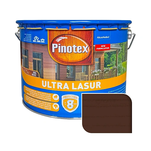 Просочення для дерева Pinotex Ultra Lasur з декоративним ефектом, горіх, 10 л  Просочення для дерева Pinotex Ultra Lasur з декоративним ефектом, горіх, 10 л