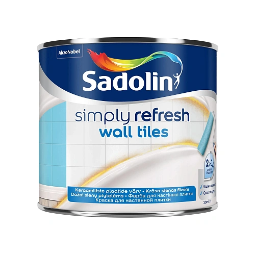 Фарба 2-в-1 Sadolin Simply Refresh Wall Tiles для керамічної плитки, напівматова, біла, BW, 0.5 л 