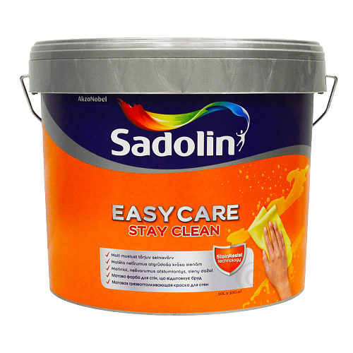 Акриловая краска Sadolin EasyCare для стен и потолка грязеотталкивающая, белая, BW, 10 л 