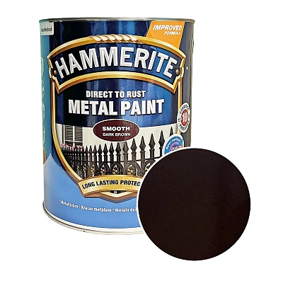 Гладка фарба 3 в 1 по металу Hammerite Metal Paint Smooth захисна, темно-коричнева RAL 8017, 5 л