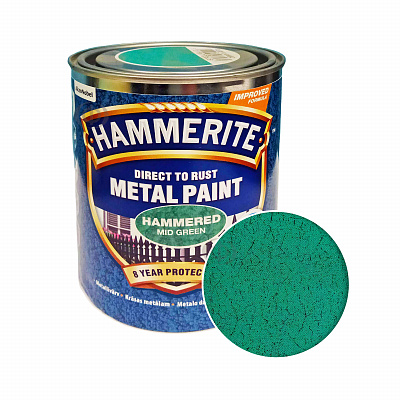 Фарба молоткова 3 в 1 по металу Hammerite Metal Paint Hammered захисна, зелена, 0.75 л