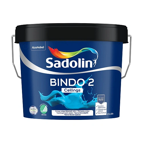 Эмульсионная краска Sadolin Bindo 2 для потолка, белая, BW, 2.5 л  - shlifarb.com.ua  Эмульсионная краска Sadolin Bindo 2 для потолка, белая, BW, 2.5 л