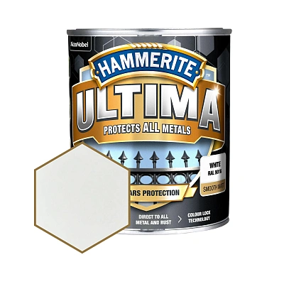 Захисна фарба 3 в 1 по металу на водній основі Hammerite Ultima Matt, матова, біла RAL 9016, 0.7 л (5774721)
