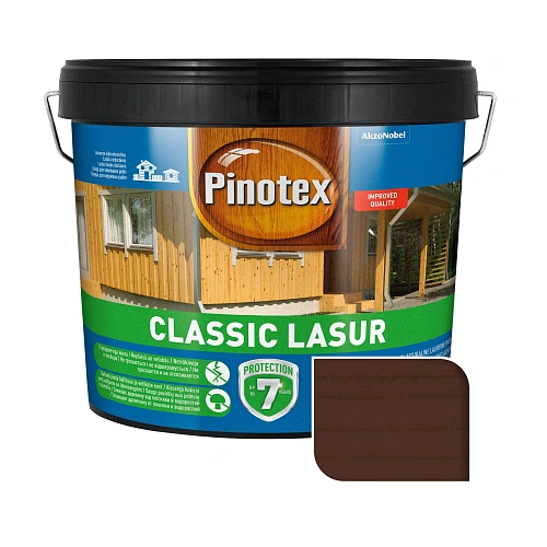 Пропитка лазурная для дерева Pinotex Classic Lasur с декоративным эффектом, орех, 10 л  - shlifarb.com.ua  Пропитка лазурная для дерева Pinotex Classic Lasur с декоративным эффектом, орех, 10 л
